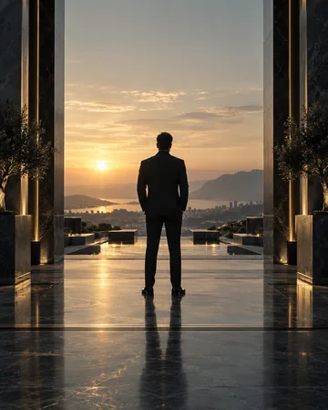Homem diante de um horizonte, representando confiança e presença.